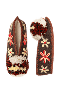 Wełniane kapcie z pomponem Flowers Brown FLOWERS BROWN