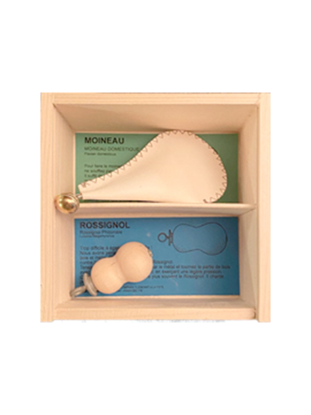 zestaw drewnianych instrumentów do naśladowania odgłosów ptaków