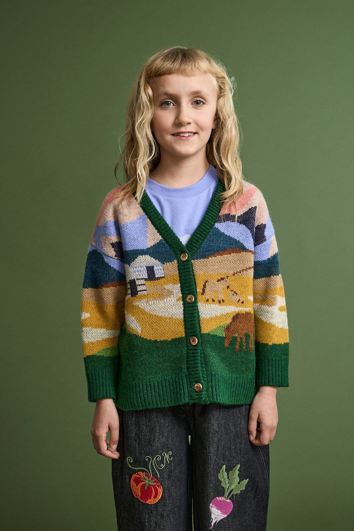 Landscape Knitted Cardigan Beige