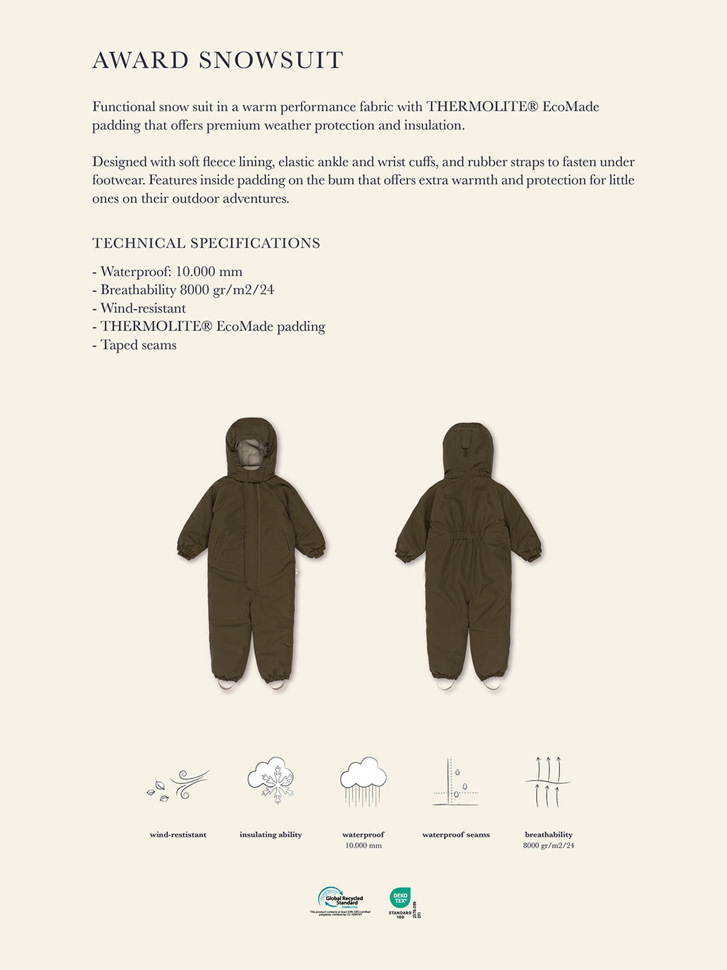 Award snowsuit solid grs Konges Slojd BÉBÉ Concept