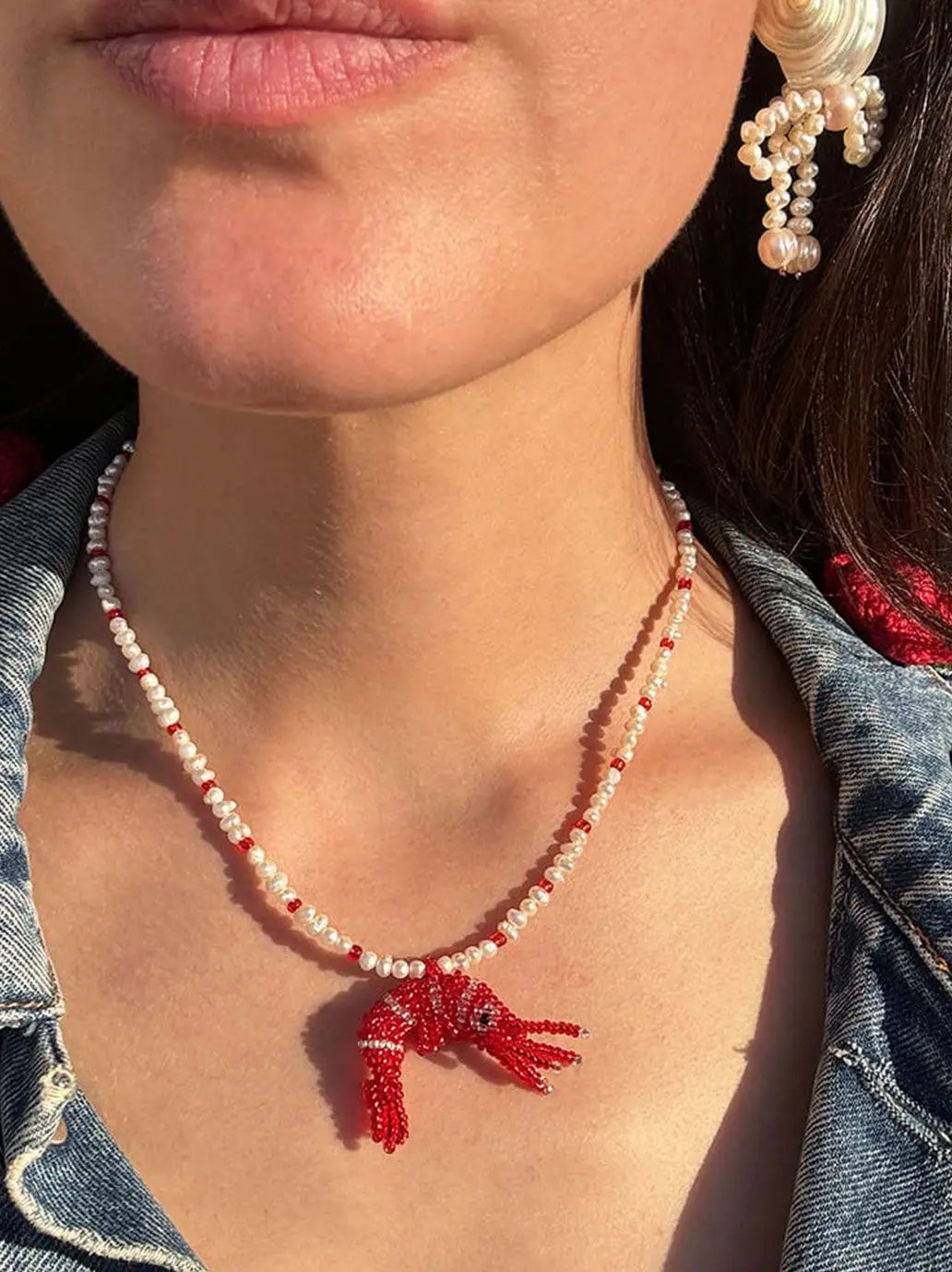 Naszyjnik Baby Prawn & pearls necklace Amori Mori BEBE Concept