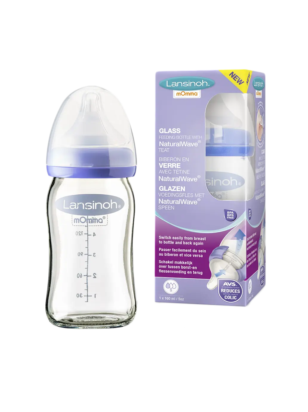 szklana butelka mOmma ze smoczkiem Natural Wave® Lansinoh BÉBÉ Concept