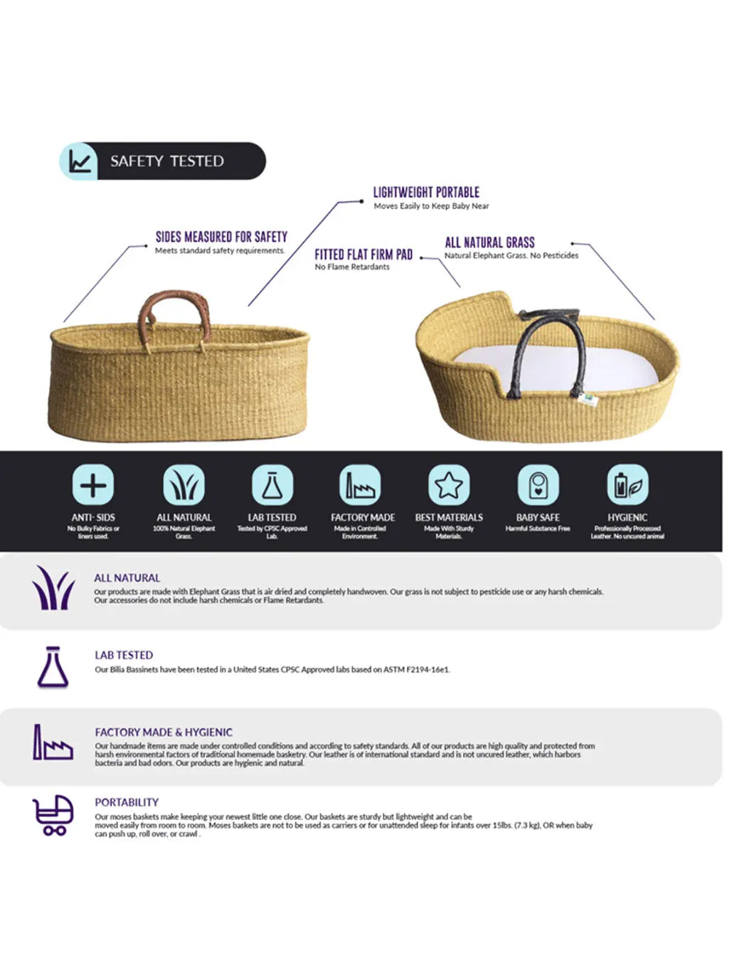 ręcznie pleciony kosz Mojżesza Nap & Pack Basket Design Dua BÉBÉ Concept