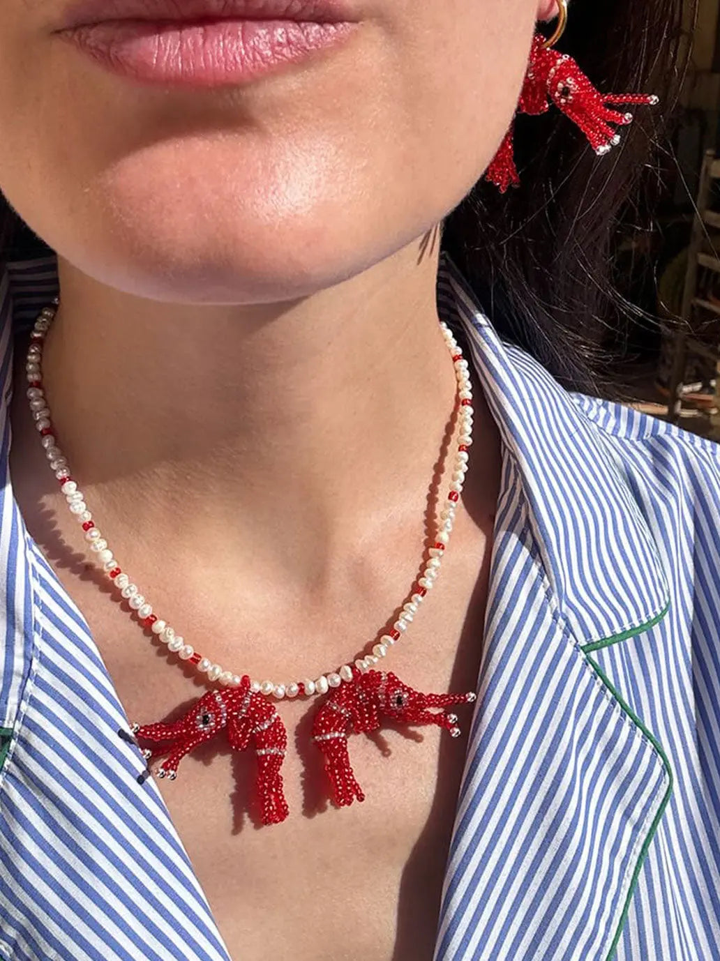 Naszyjnik Baby Prawn & pearls duo necklace Amori Mori BEBE Concept