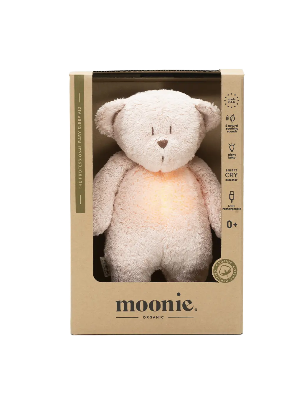 szumiący miś organic z lampką nocną Moonie BEBE Concept