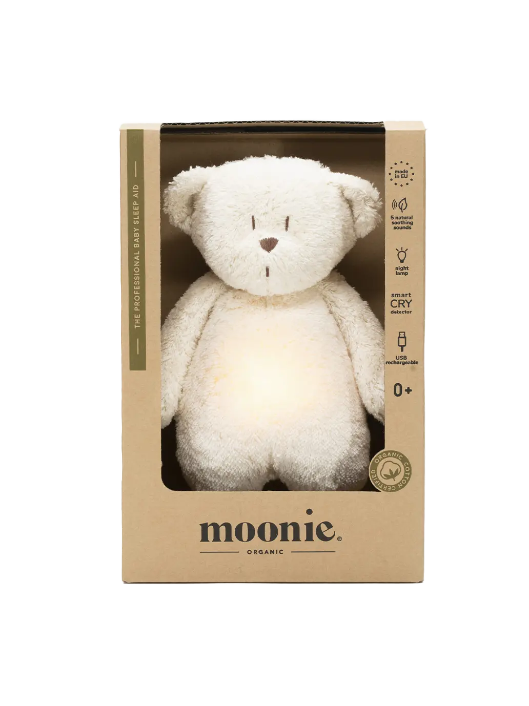 szumiący miś organic z lampką nocną Moonie BEBE Concept