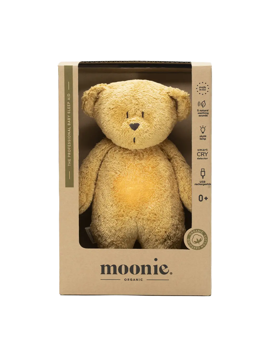 szumiący miś organic z lampką nocną Moonie BEBE Concept
