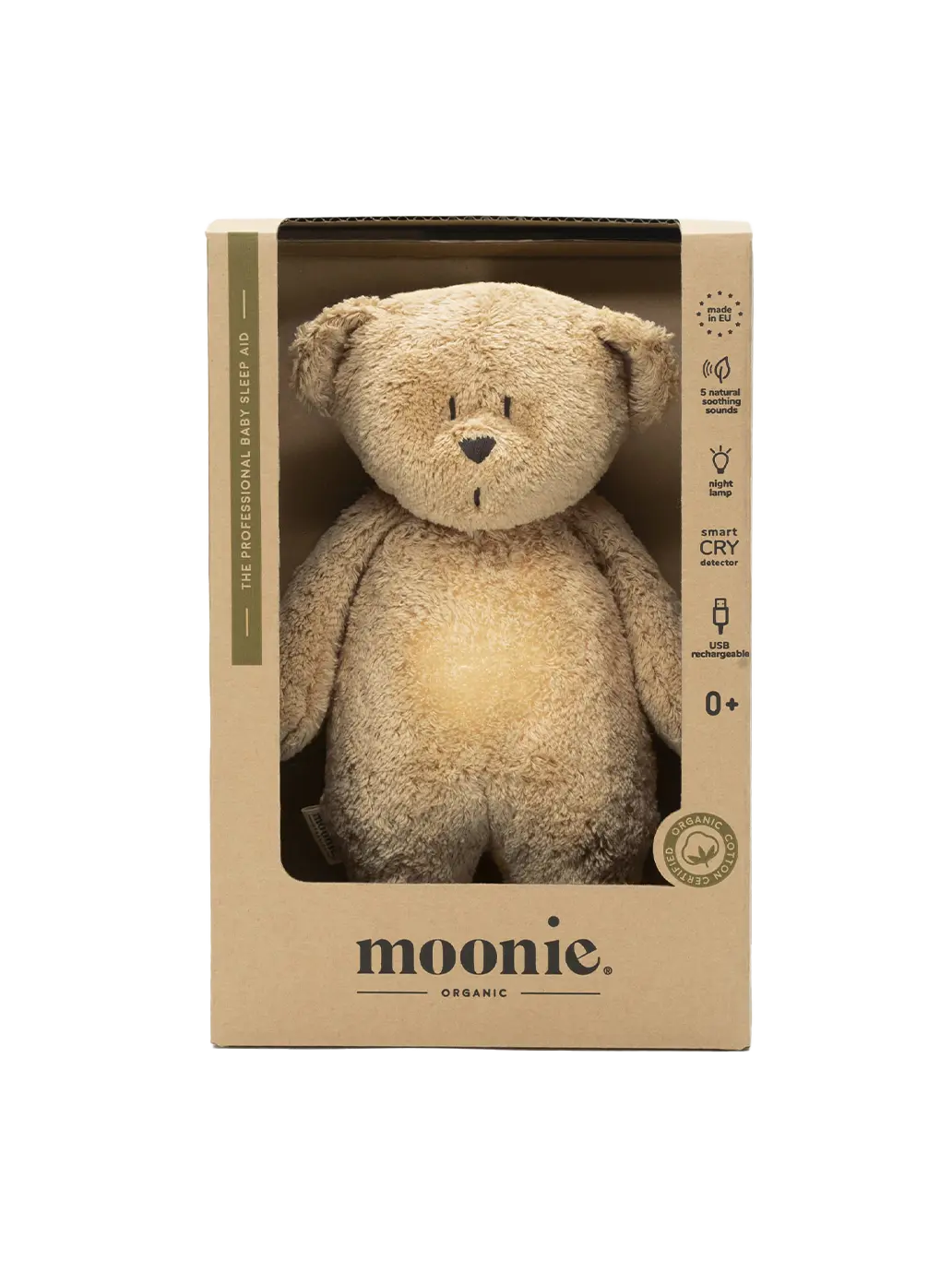 szumiący miś organic z lampką nocną Moonie BEBE Concept