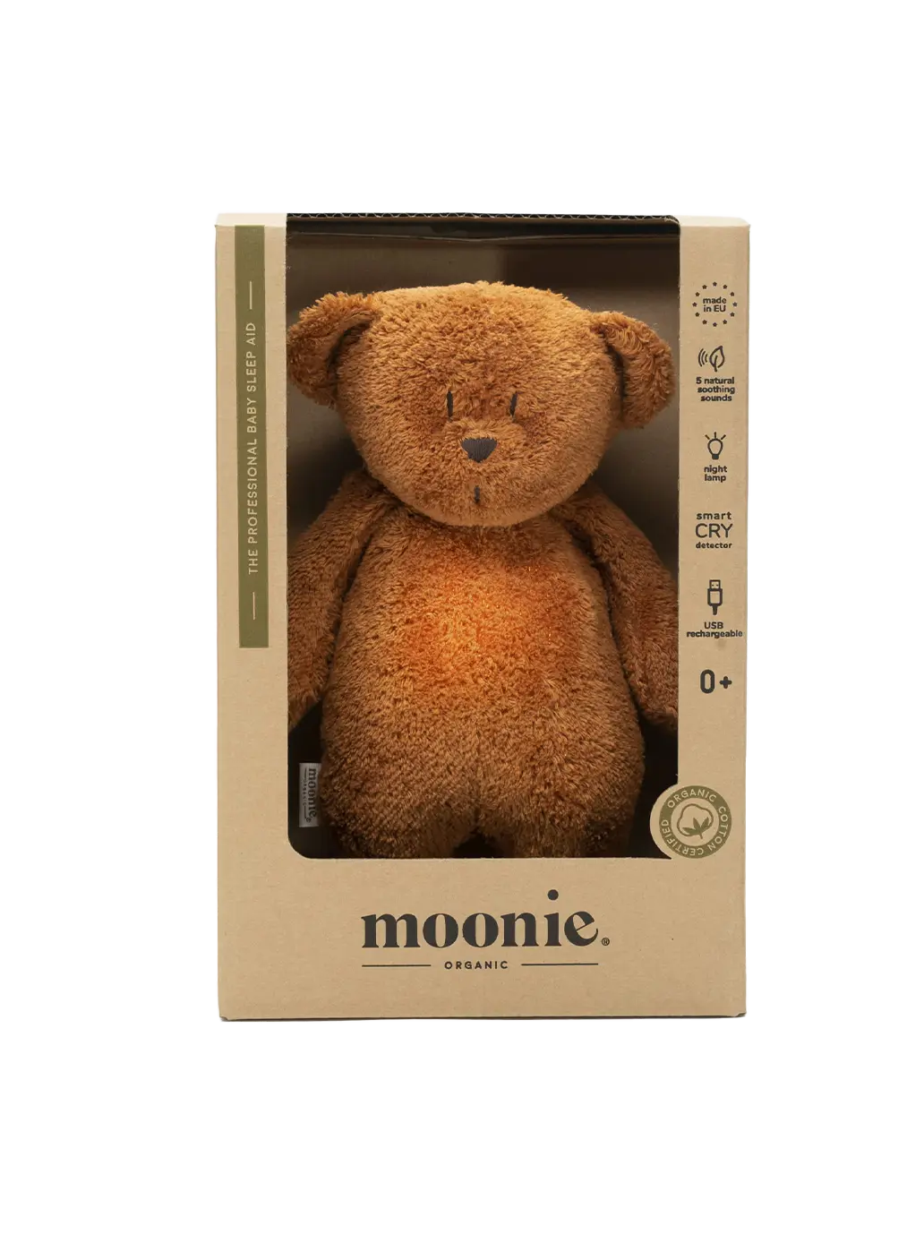 szumiący miś organic z lampką nocną Moonie BEBE Concept