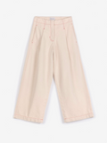 Ecru twill pleated barrel pants