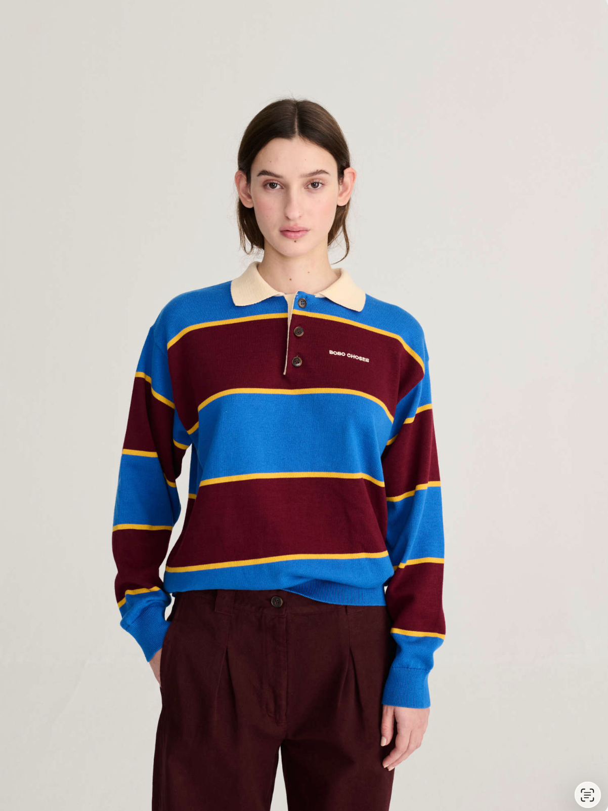 Striped cotton polo jumper
