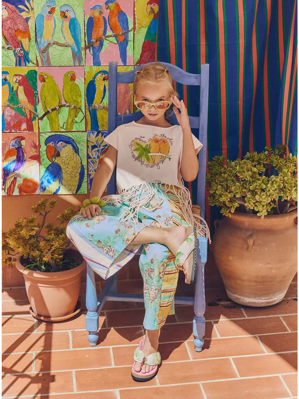 Vintage Flowers Patchwork Pants Mint Maison Mangostan BEBE Concept