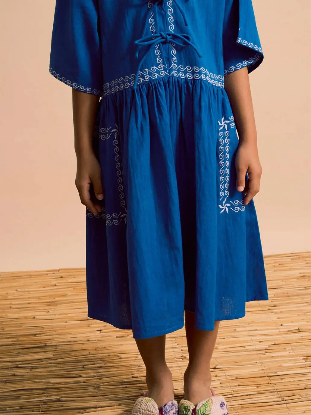 Barcos Embroidered Dress Blue Maison Mangostan BEBE Concept