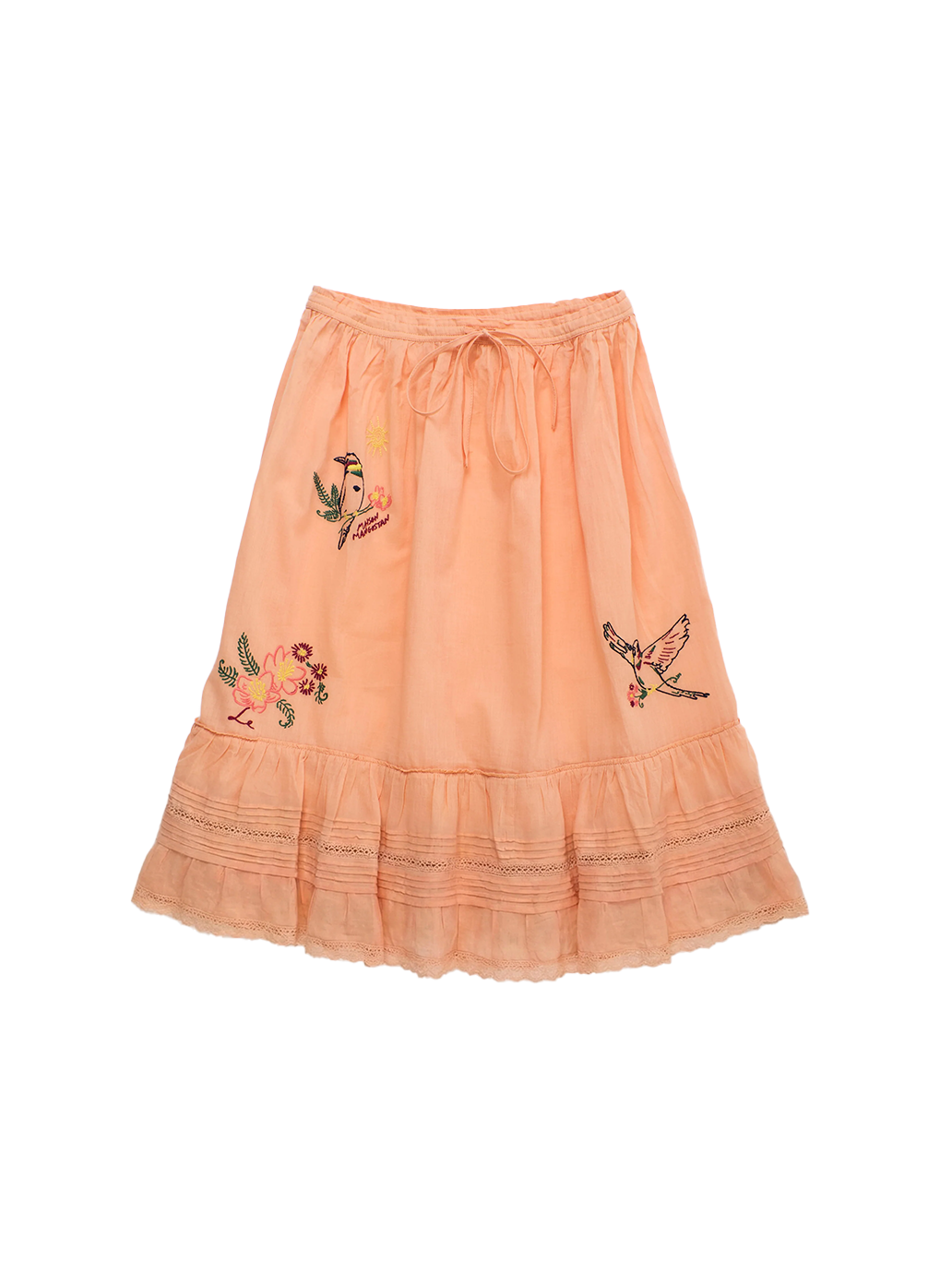 Birds Embroidered Skirt Peach