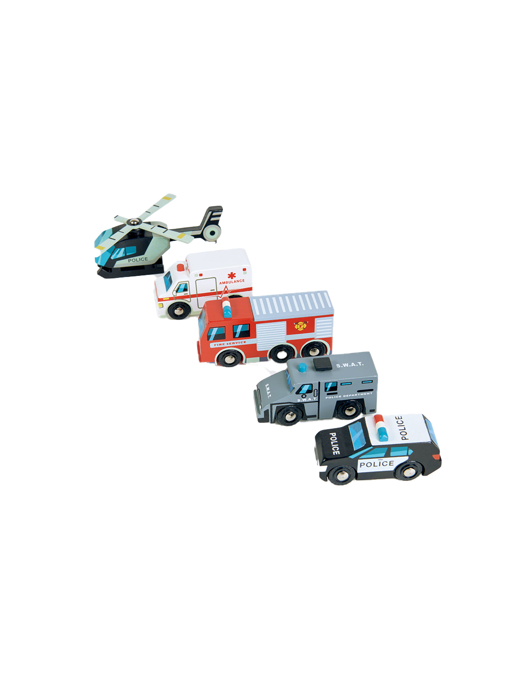 Drewniane pojazdy ratunkowe Tender Leaf Toys BÉBÉ Concept