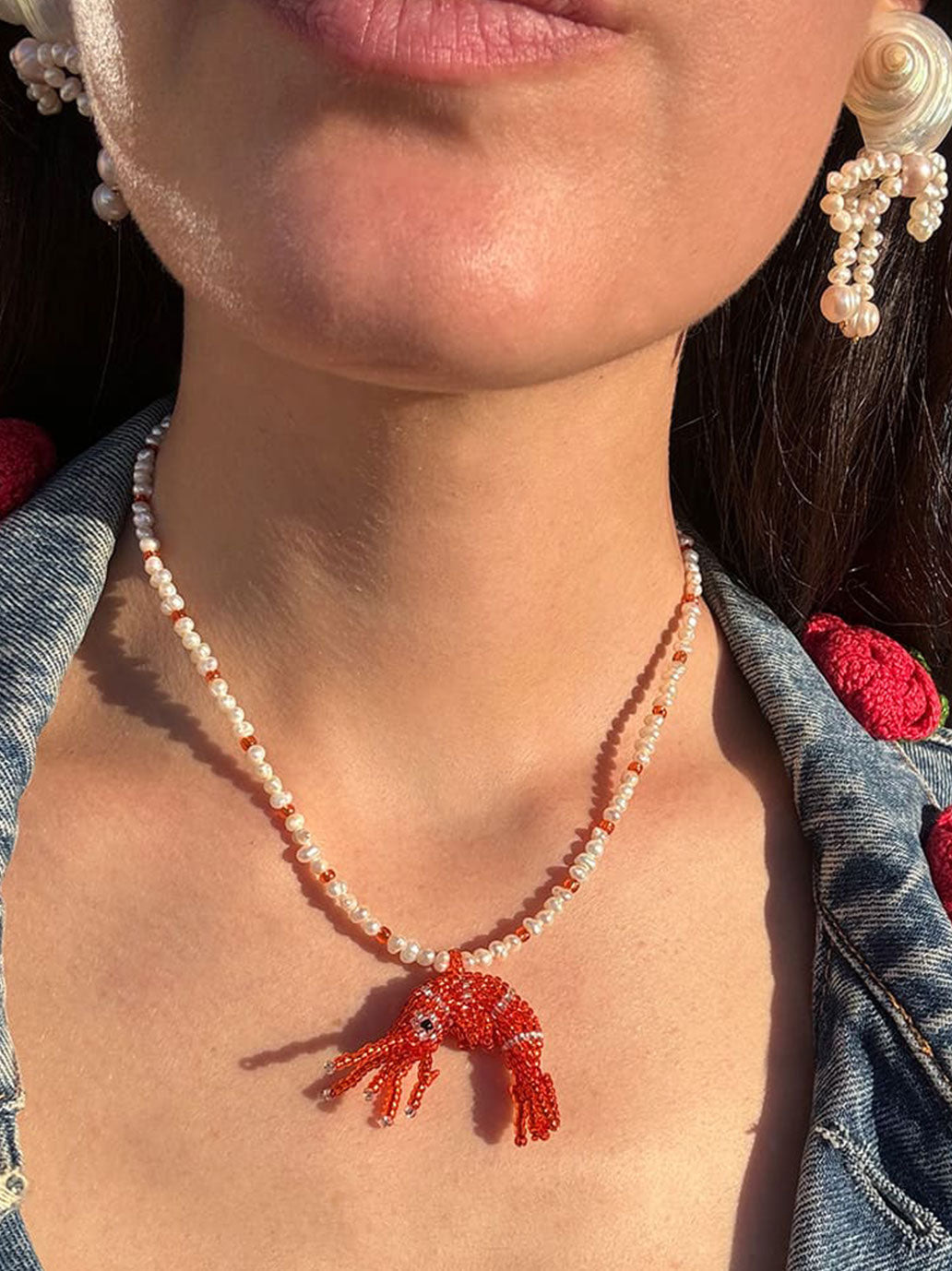 Naszyjnik Baby Prawn & pearls necklace Amori Mori BÉBÉ Concept