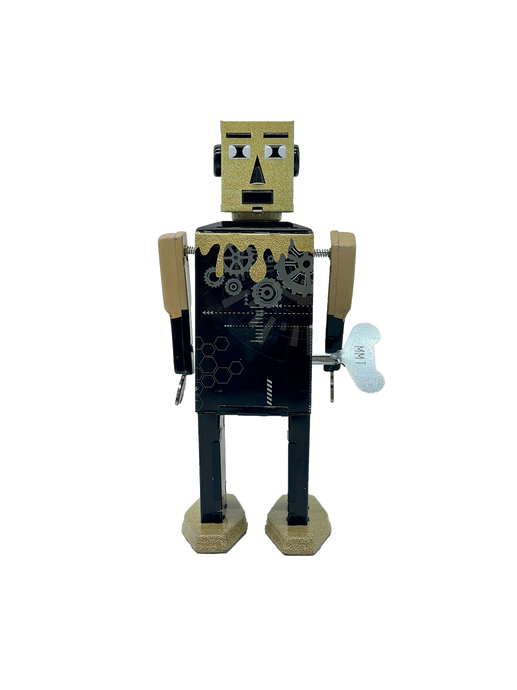Stalowy nakręcany robot retro goldhead