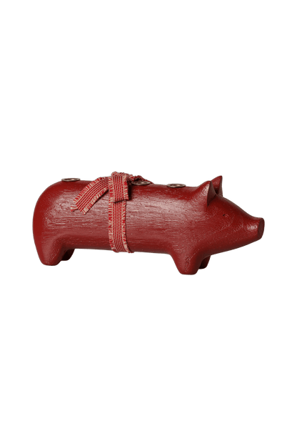 Drewniany świecznik adwentowy Świnka RED