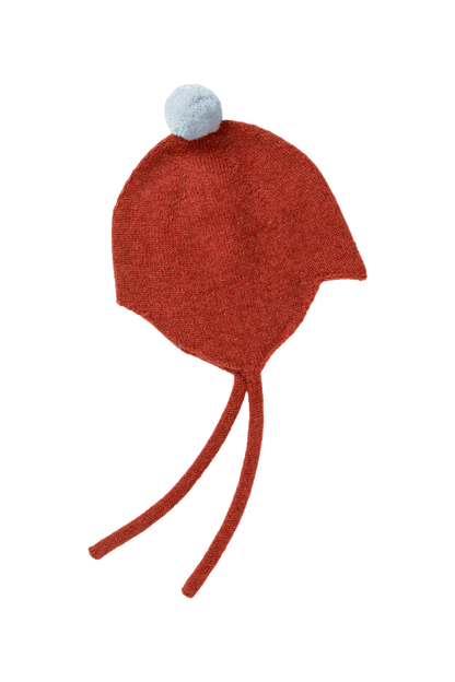 Cappellino da neonato in cashmere RUST/SPA BLUE