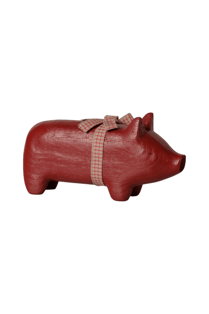 Drewniany świecznik Świnka Medium RED