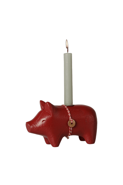 Drewniany świecznik Świnka Small RED