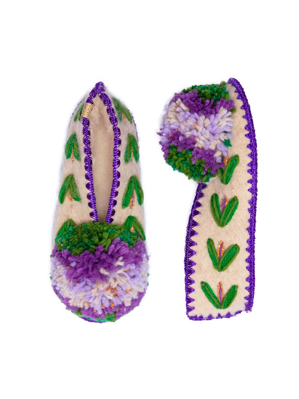 Wełniane kapcie z pomponem Mousakas MOUSAKAS