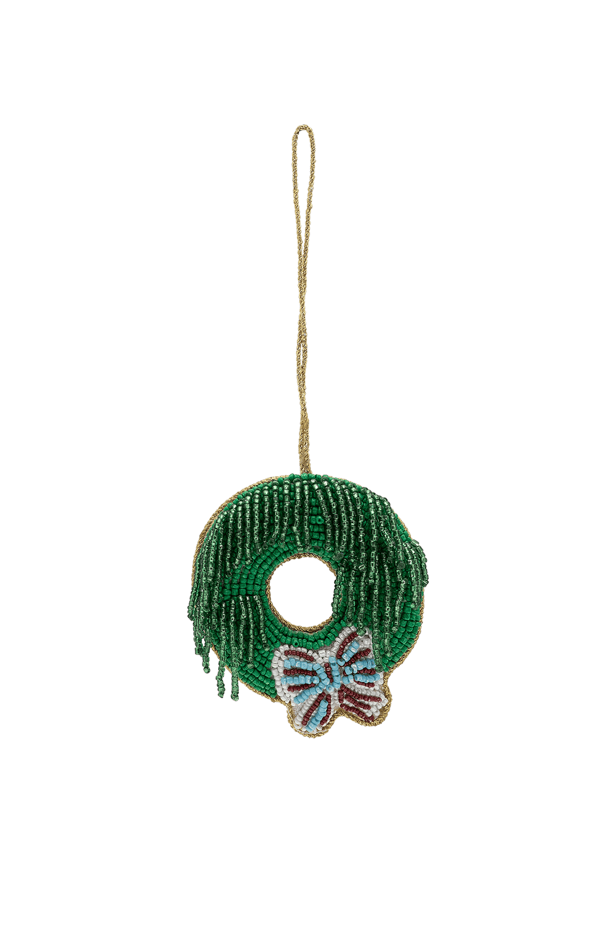 Christmas Tree Ornament Beaded Wreath GREEN