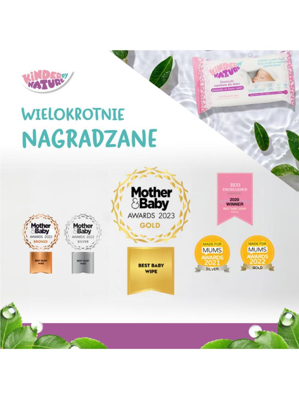 Naturalne biodegradowalne chusteczki nawilżane wodą Kinder by Nature BÉBÉ Concept 