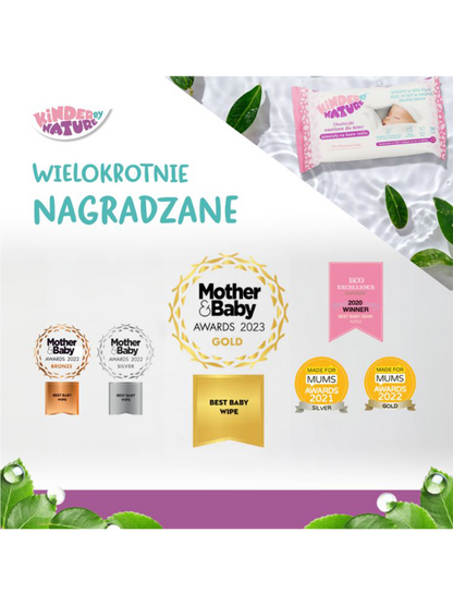 Naturalne biodegradowalne chusteczki nawilżane wodą Kinder by Nature BÉBÉ Concept 