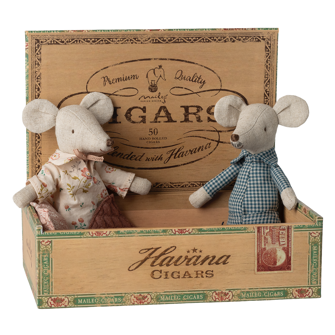 Myszka dziadek i babcia w pudełku po cygarach Maileg BEBE Concept 