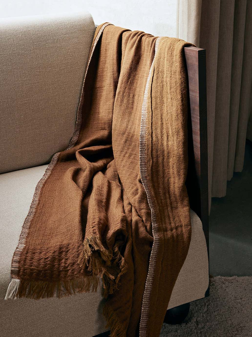 Pled z mieszanki bawełny, wełny merino i lnu Weaver Throw Ferm Living BÉBÉ Concept