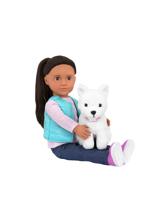 Лялька Кесі 46 см з цуценям самоеда