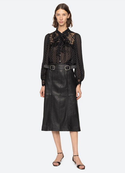 Gwen leather belted midi skirt
