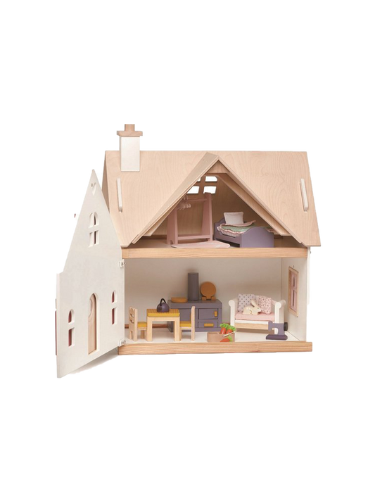 Дерев'яний двоповерховий ляльковий будиночок з обладнанням 