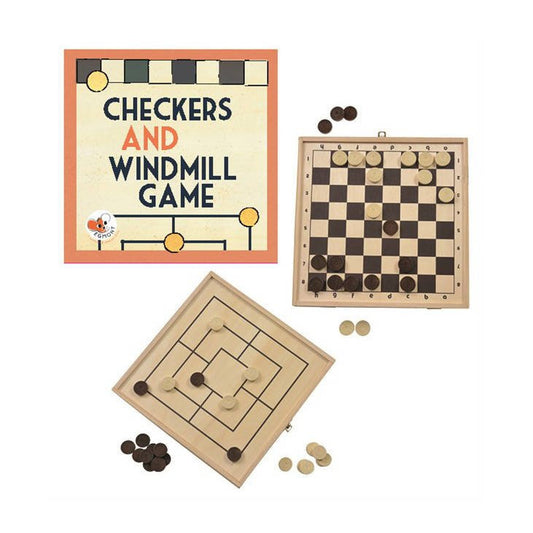 drewniane gry logiczne 2w1 Warcaby & Windmill
