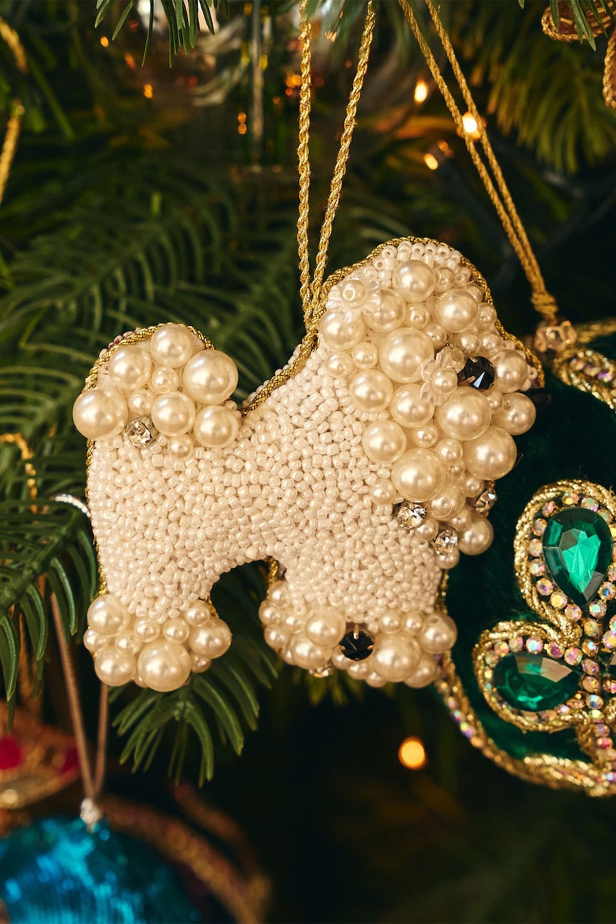 Ozdoba choinkowa Beaded Poodle WHITE