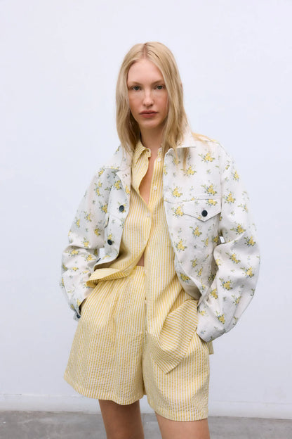 Alheli Woman Short Mimosa Yellow Stripes The New Society BEBE Concept 