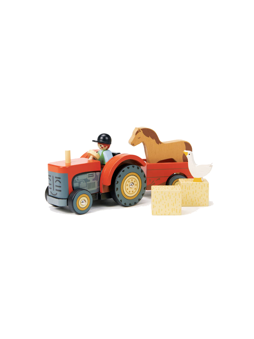 Dřevěný traktor s přívěsem a příslušenstvím