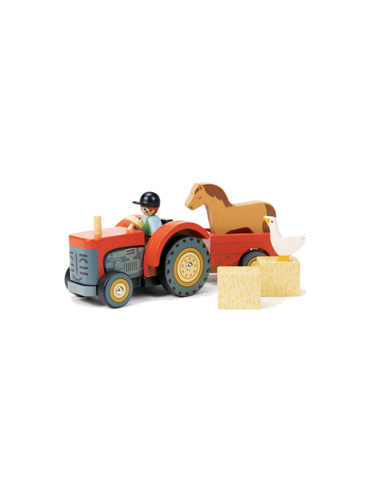 Dřevěný traktor s přívěsem a příslušenstvím