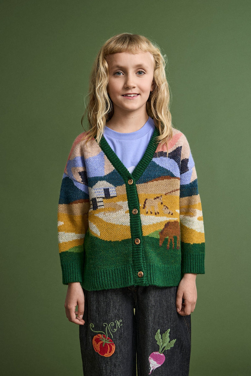 Landscape Knitted Cardigan Beige