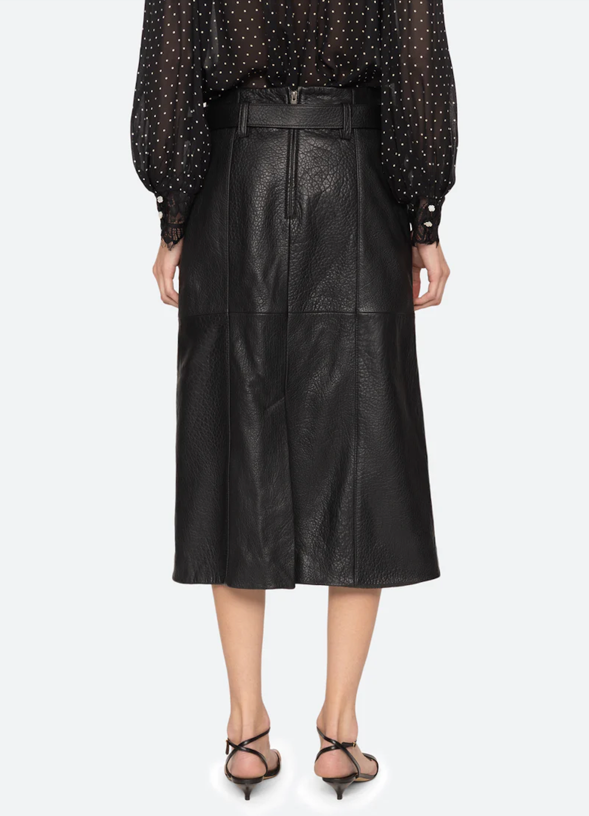 Gwen leather belted midi skirt