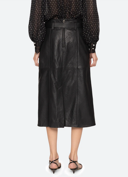 Gwen leather belted midi skirt