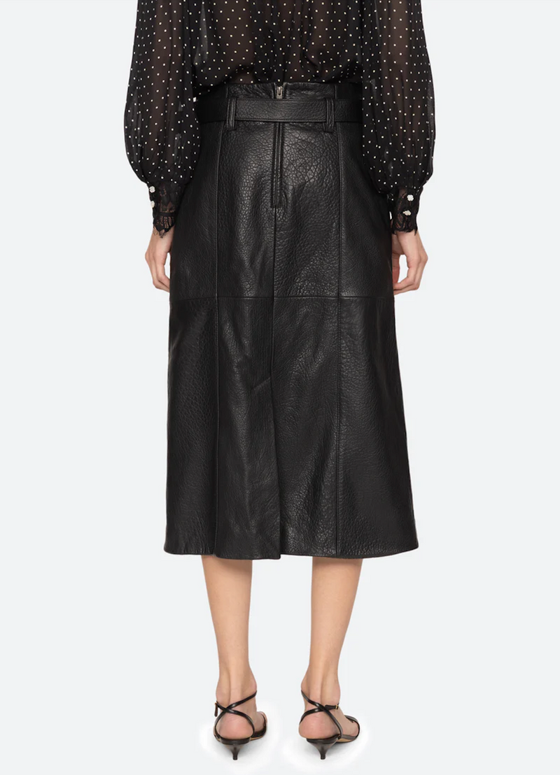Gwen leather belted midi skirt