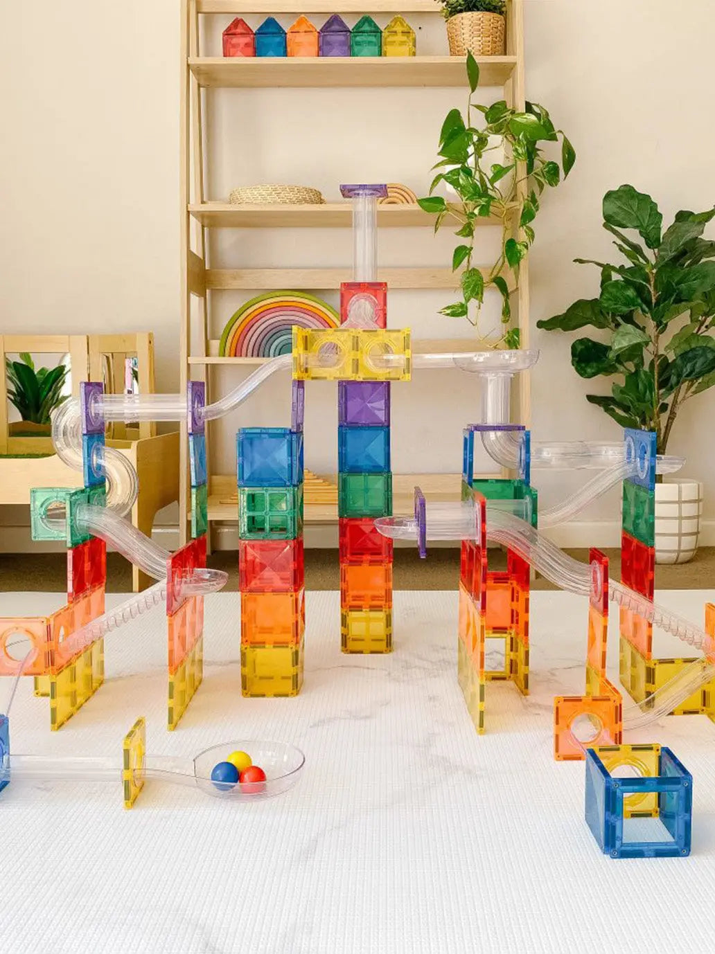 Klocki magnetyczne kulodrom Rainbow Ball Run Pack Connetix BÉBÉ Concept 