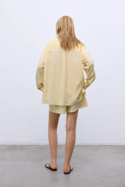 Alheli Woman Shirt Mimosa Yellow Stripes The New Society BEBE Concept 