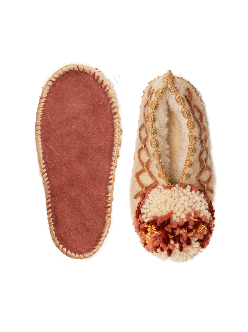 Ręcznie robione wełniane kapcie z pomponem GIVE A PON BÉBÉ Concept 