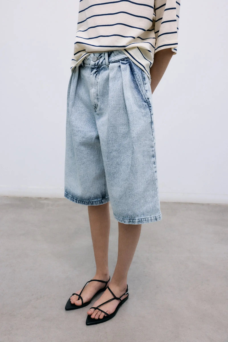 TNS Denim Woman Bermuda Bleach Denim The New Society BEBE Concept 