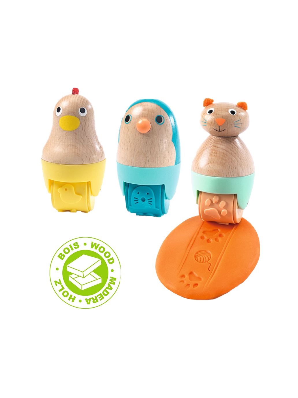 Drewniane wałki z wzorami do ciastoliny Djeco BÉBÉ Concept