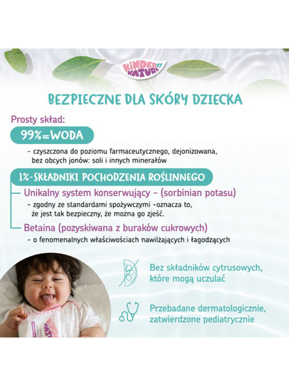 Naturalne biodegradowalne chusteczki nawilżane wodą Kinder by Nature BÉBÉ Concept 
