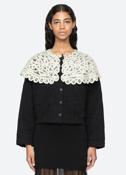 Adelina Battenberg lace quilted puffer jacket